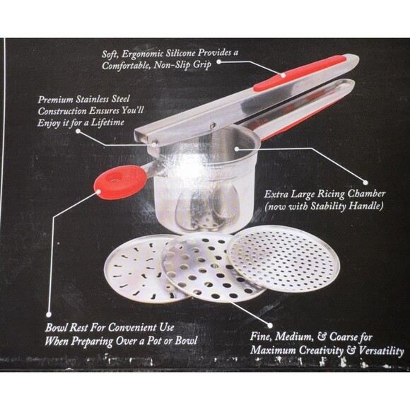 Uber Chef Stainless Steel Potato Ricer With Fine Medium Coarse Disks Dishwasher - Picture 4 of 4